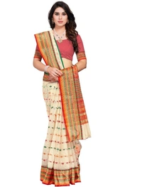 Women's Kota Doria Cotton Woven Butta Saree With Blouse (Cream, 5-6 Mtrs) - Cream, 0.45