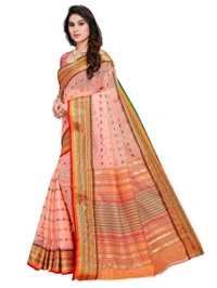 Women's Kota Doria Cotton Woven Butta Saree With Blouse (Peach, 5-6 Mtrs) - Peach, 0.45