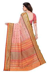 Women's Kota Doria Cotton Woven Butta Saree With Blouse (Peach, 5-6 Mtrs) - Peach, 0.45