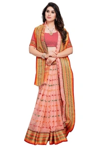 Women's Kota Doria Cotton Woven Butta Saree With Blouse (Peach, 5-6 Mtrs) - Peach, 0.45