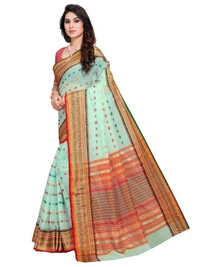 Women's Kota Doria Cotton Woven Butta Saree With Blouse (Pista, 5-6 Mtrs) - Pista, 0.45
