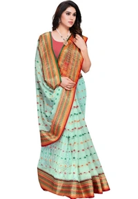 Women's Kota Doria Cotton Woven Butta Saree With Blouse (Pista, 5-6 Mtrs) - Pista, 0.45