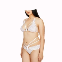 Women's Lace Solid Sheer Lace Lingerie Set (White) - White, 0.15, Bra Panty Set, 32