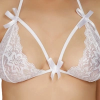 Women's Lace Solid Sheer Lace Lingerie Set (White) - White, 0.15, Bra Panty Set, 32