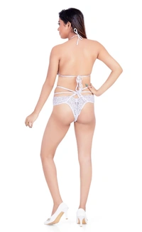 Women's Lace Solid Sheer Lace Lingerie Set (White) - White, 0.15, Bra Panty Set, 32