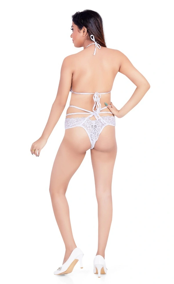 Women's Lace Solid Sheer Lace Lingerie Set (White) - White, 0.15, Bra Panty Set, 32