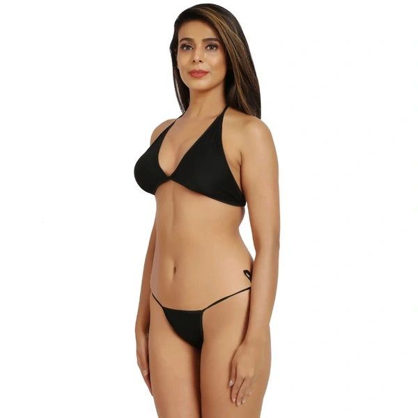 Women's Nylon Spandex Black Bikini Sexy Bra Panty (Black) - Black, 0.15, Bra Panty Set, 30