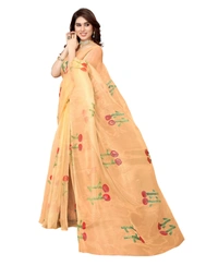 Women's Organza Floral Pattern Sarees (Orange, 5-6 Mtrs) - Orange, 0.45