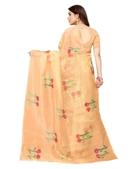 Women's Organza Floral Pattern Sarees (Orange, 5-6 Mtrs) - Orange, 0.45