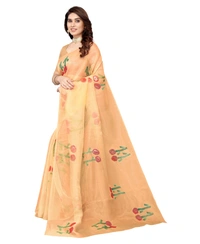 Women's Organza Floral Pattern Sarees (Orange, 5-6 Mtrs) - Orange, 0.45