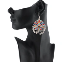 Shopnav Women's Oxidize Silver plated Hook Dangler Hanging Afgani Earrings-Multicolour - Multicolour, Crystal Beads
