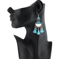 Shopnav shopnav's Women's Oxidized Silver plated Firoji Tassels Earrings-silver, Blue - silver - Blue, Stylish Oxidized Silver