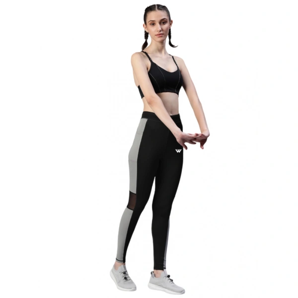 Women's Polyster Solid Sport Leggings (Black & Grey) - Black & Grey, 0.35, L