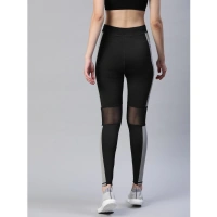 Women's Polyster Solid Sport Leggings (Black & Grey) - Black & Grey, 0.35, L