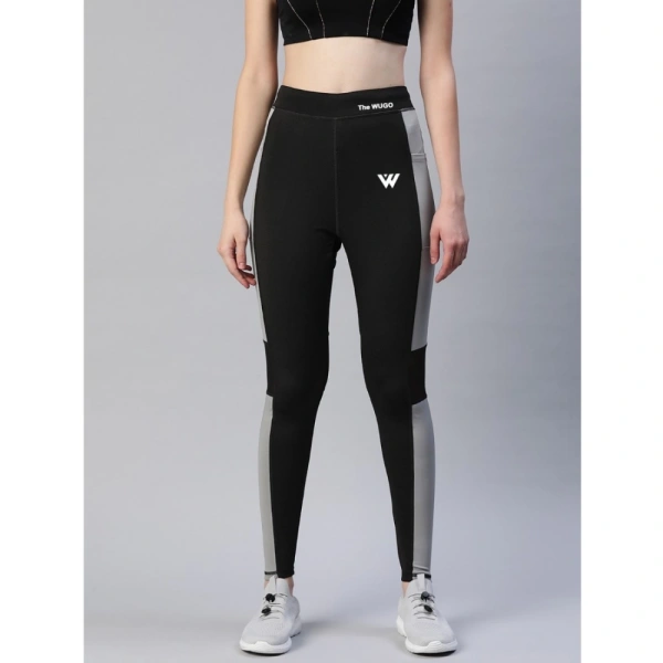 Women's Polyster Solid Sport Leggings (Black & Grey) - Black & Grey, 0.35, L