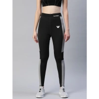 Women's Polyster Solid Sport Leggings (Black & Grey) - Black & Grey, 0.35, L