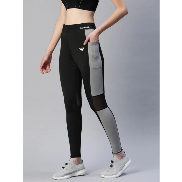 Women's Polyster Solid Sport Leggings (Black & Grey) - Black & Grey, 0.35, L
