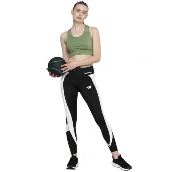 Women's Polyster Solid Sport Leggings (Black & White) - Black & White, 0.35, M