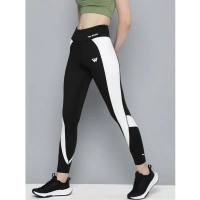 Women's Polyster Solid Sport Leggings (Black & White) - Black & White, 0.35, M