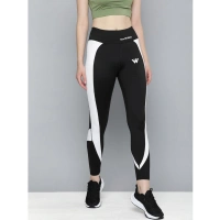 Women's Polyster Solid Sport Leggings (Black & White) - Black & White, 0.35, M