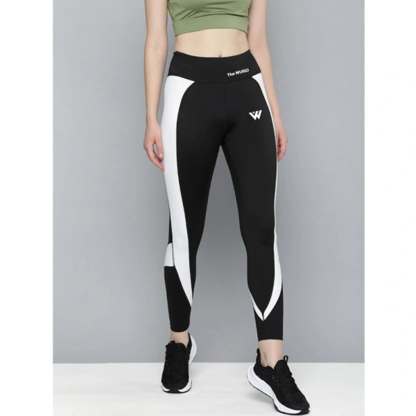 Women's Polyster Solid Sport Leggings (Black & White) - Black & White, 0.35, M