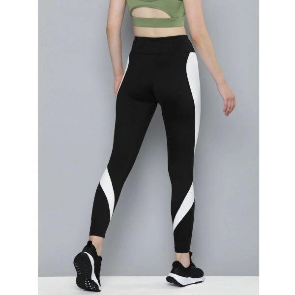 Women's Polyster Solid Sport Leggings (Black & White) - Black & White, 0.35, M