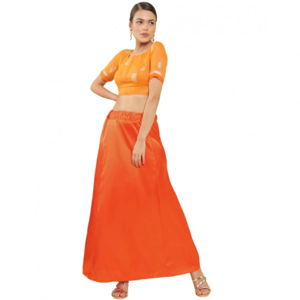 Women's Silk Solid Free Size Petticoat (Orange) - Orange, 0.35