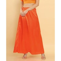 Women's Silk Solid Free Size Petticoat (Orange) - Orange, 0.35