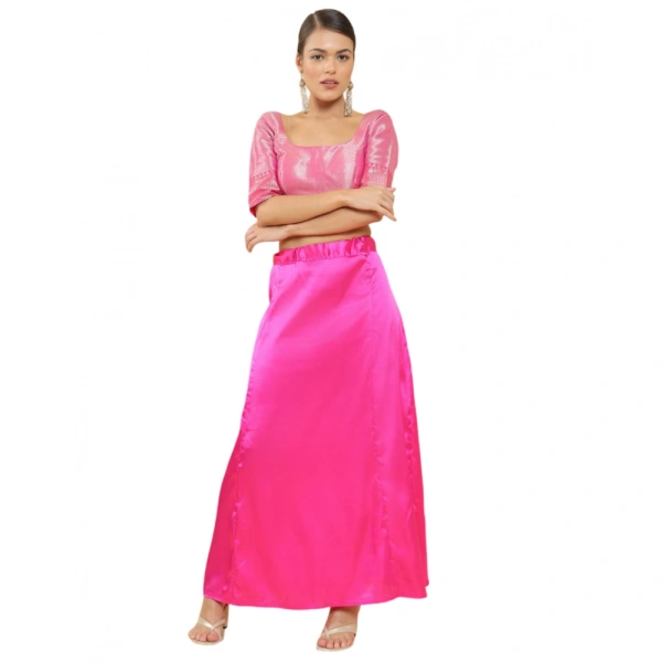 Women's Silk Solid Free Size Petticoat (Pink) - Pink, 0.35
