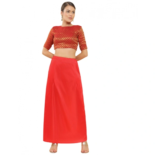 Women's Silk Solid Free Size Petticoat (Red) - Red, 0.35