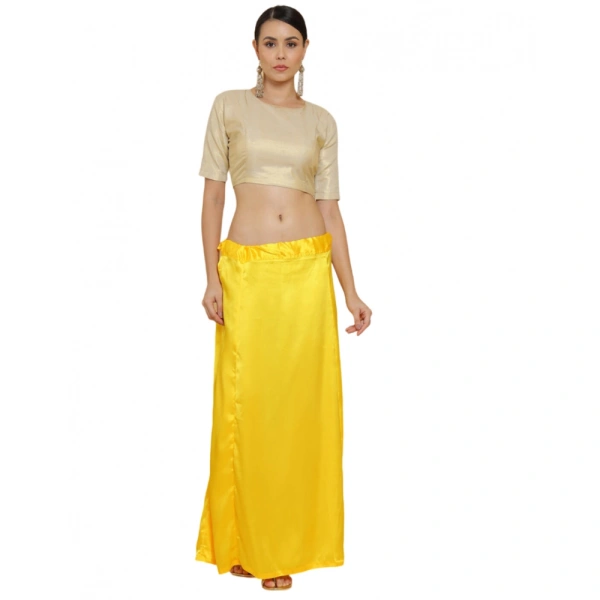 Women's Silk Solid Free Size Petticoat (Yellow) - Yellow, 0.35