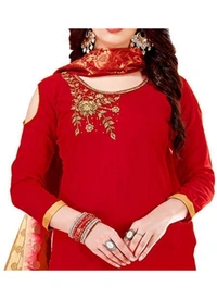 Women's Slub Cotton Unstitched Salwar-Suit Material With Dupatta (Red, 2 Mtr) - Light Pink, 0.44, 2 Mtr
