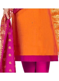 Women's Slub Cotton Unstitched Salwar-Suit Material With Dupatta (Orange, 2 Mtr) - Black, 0.44, 2 Mtr