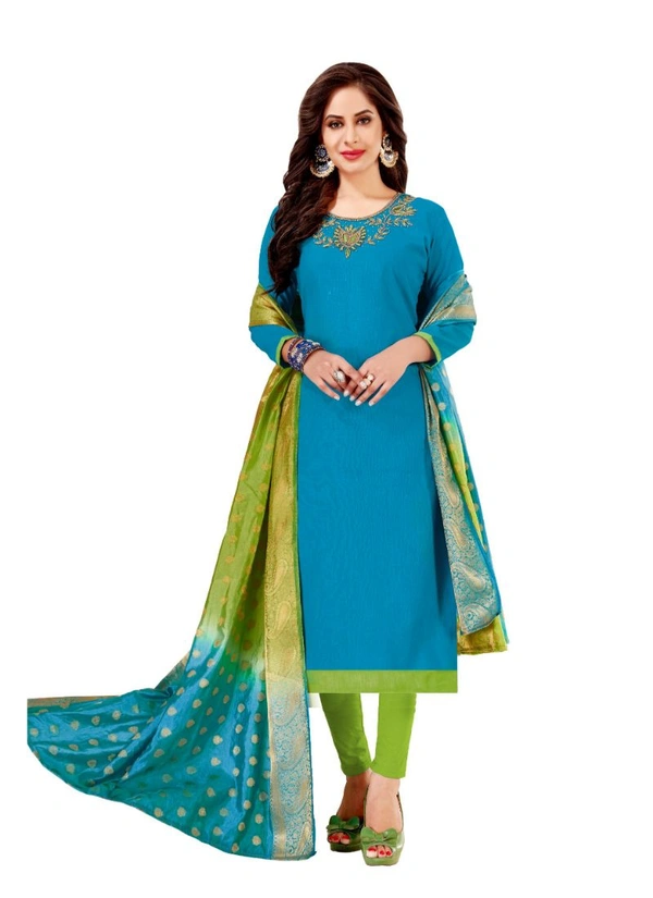 Women's Slub Cotton Unstitched Salwar-Suit Material With Dupatta (Sky Blue, 2 Mtr) - Dark Pink, 0.44, 2 Mtr