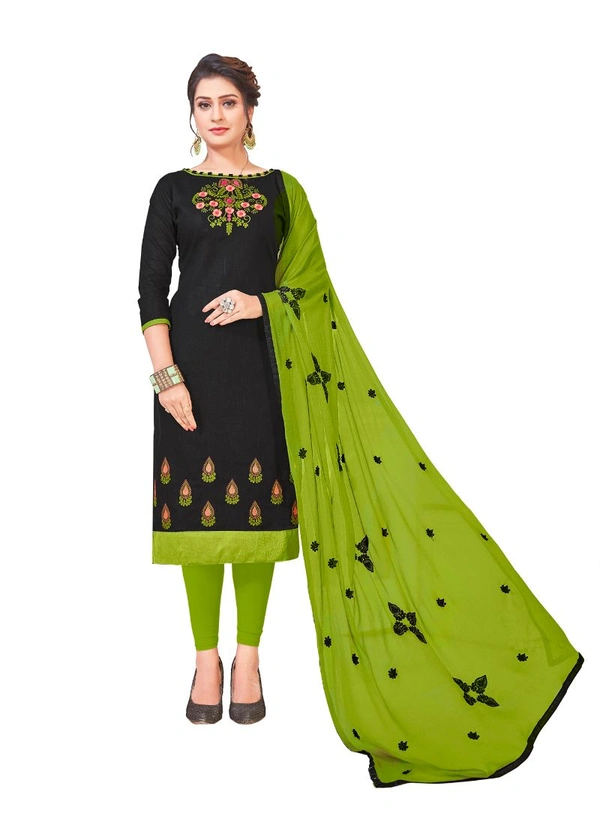 Women's Slub Cotton Unstitched Salwar-Suit Material With Dupatta (Black, 2-2.5mtrs) - Black, 0.41, 2-2.5mtrs