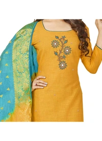 Women's South Slub Cotton Unstitched Salwar-Suit Material With Dupatta (Yellow, 2 Mtr) - Yellow, 0.44, 2 Mtr