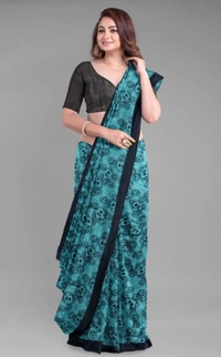Women's Super Line Saree with Blouse (Rama, 5-6 Mtrs) - Rama, 0.45