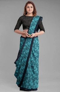 Women's Super Line Saree with Blouse (Rama, 5-6 Mtrs) - Rama, 0.45