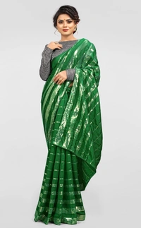 Women's Vichitra Saree with Blouse (Green, 5-6 Mtrs) - Green, 0.45