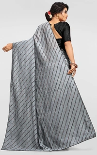 Women's Vichitra Saree with Blouse (Grey, 5-6 Mtrs) - Grey, 0.45