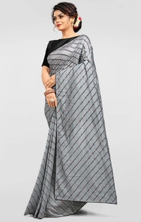 Women's Vichitra Saree with Blouse (Grey, 5-6 Mtrs) - Grey, 0.45