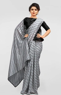 Women's Vichitra Saree with Blouse (Grey, 5-6 Mtrs) - Grey, 0.45