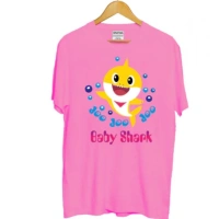 Girls Cotton Baby Shark Half Sleeve TShirt (Pink) - L