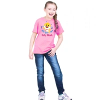 Girls Cotton Baby Shark Half Sleeve TShirt (Pink) - L