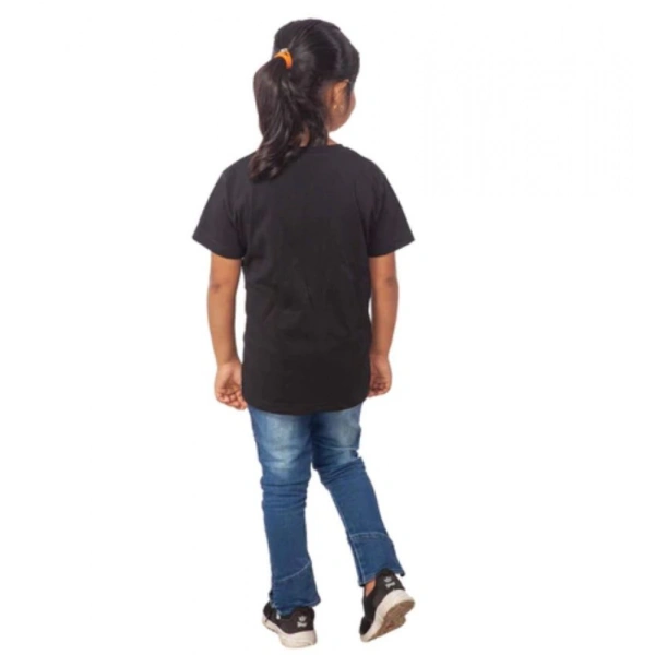 Girls Cotton Unicorn Face Half Sleeve TShirt (Black) - L