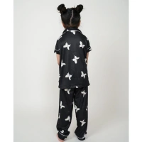 Generic Girl's Silk Bleand Printed Short Sleeve Night Suit Set (Black) - 4-5-Yrs