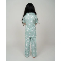 Generic Girl's Silk Bleand Printed Short Sleeve Night Suit Set (Light Green) - 11-12-Yrs