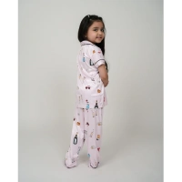 Generic Girl's Silk Bleand Printed Short Sleeve Night Suit Set (Light Pink) - 11-12-Yrs