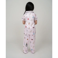 Generic Girl's Silk Bleand Printed Short Sleeve Night Suit Set (Light Pink) - 11-12-Yrs