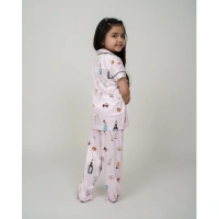 Generic Girl's Silk Bleand Printed Short Sleeve Night Suit Set (Creem) - 11-12-Yrs